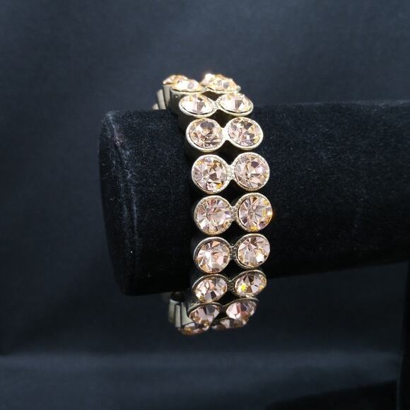 Peach Rhinestone Stretch Bracelet, Peach Gold, 8 Inches - Picture 4 of 8